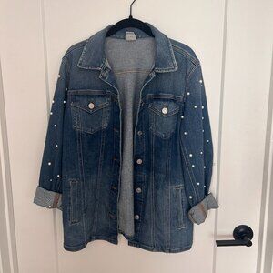 Chico's Denim Jacket with Pearl Embellishment